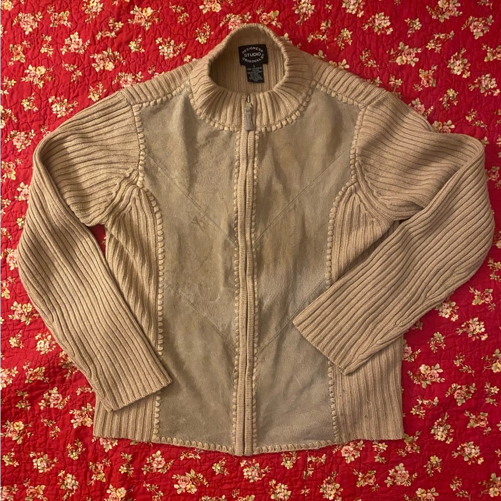 Suede Knit Zip Up Women’s Mock Neck Jacket